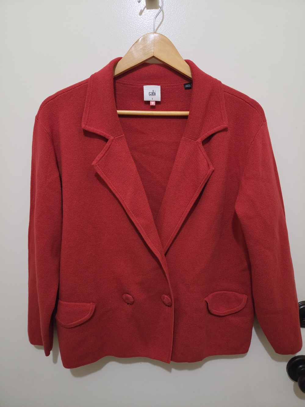 CAbi Tomato Red Knit Double Breasted Blazer Sweater
